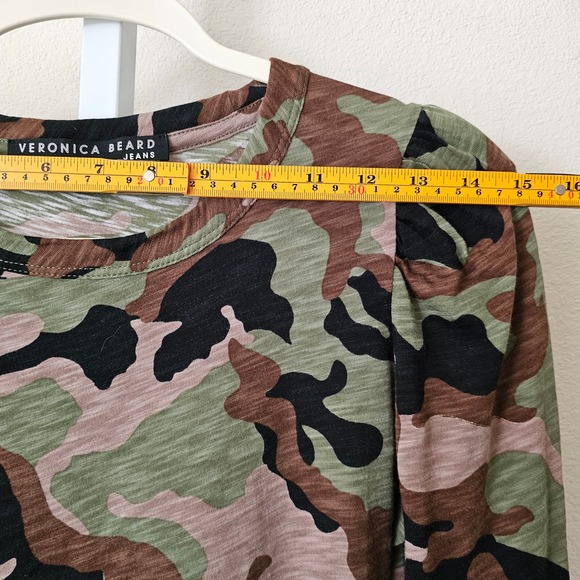 VERONICA BEARD Porter Camouflage Print Puff Long Sleeve Pullover Top Sz XS - Picture 10 of 12